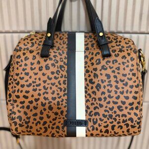 Fossil Animal Print Satchel - Tan, Black, and Cream